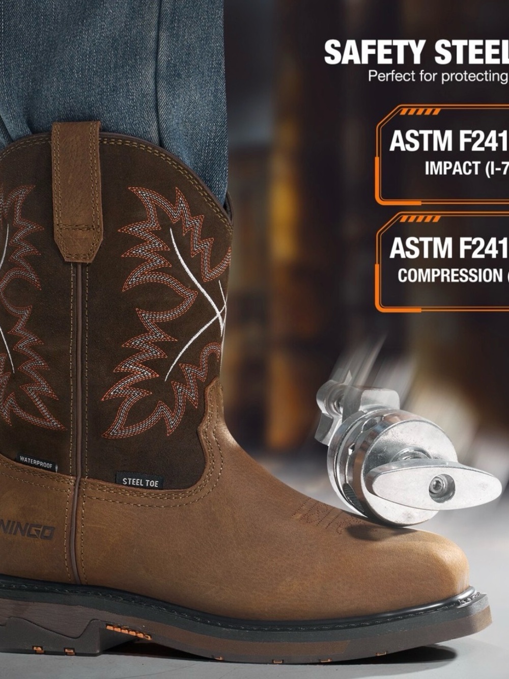 Men's Steel Toe Work Boots - Brown Waterproof Safety Boot